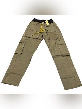 MNML Olive Cargo Pants with Black Waistband and Yellow Drawstring